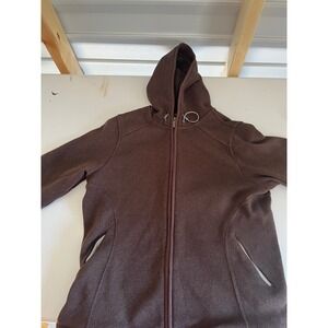 Lands End Brown Fleece Lined Hooded‎ Zip Up Jacket Size 10 12